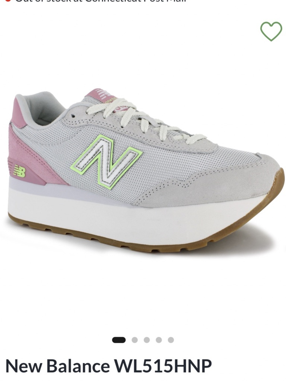 New Balance 515H Womens Platform Sneaker WL515HNP Lt. Grey/Pink/Lime New No Box